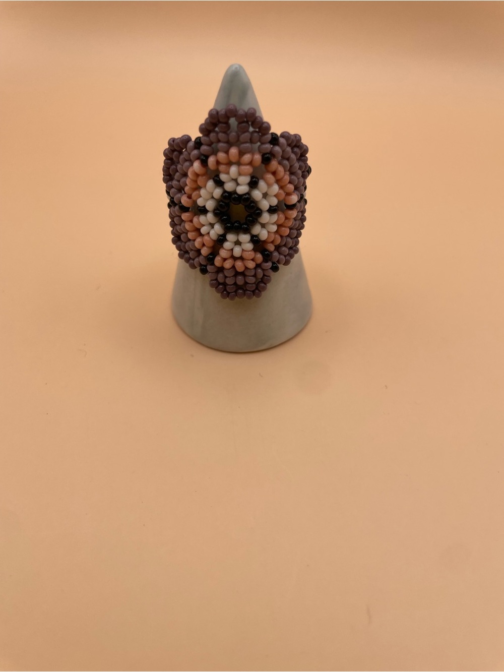Handcrafted Beaded Floral Ring - Pink, Purple & Cream